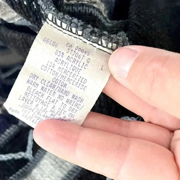 Tundra Vintage Black & Gray Striped 3D Knit V- Neck Grandpa Sweater Size Large - Picture 9 of 9